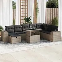 Set Divano da Giardino 9 pz con Cuscini Grigio in Polyrattan 3327960