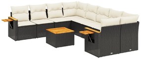 Set Divani da Giardino 9 pz con Cuscini Nero in Polyrattan