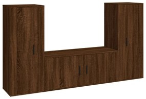 Set mobili porta tv 3 pz rovere marrone in legno multistrato