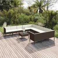 Set Divani da Giardino 12 pz con Cuscini in Polyrattan Marrone 3094499