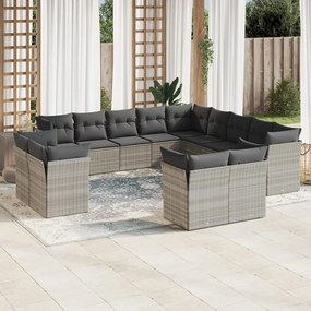 Set divani giardino 13 pz con cuscini grigio chiaro polyrattan