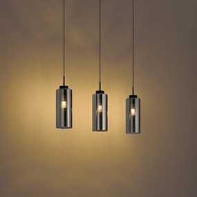 Sistema a binario moderno nero con 3 lampade a sospensione in vetro fumé monofase - Iconic Laura