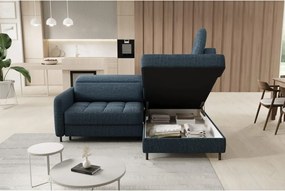 Divano angolare blu allungabile/con contenitore (con penisola a destra/a L) e rivestimento in velluto Barea – ELTAP