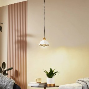 Lindby Annegret lampada a sospensione, Ø 18 cm, ceramica, bianco/ottone