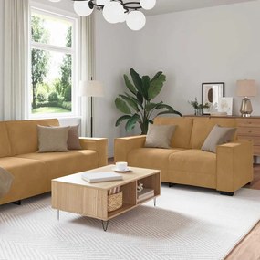 Set Di Divani 2 Pz Con Cuscini Marrone İn Velluto /