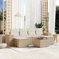 Set Divani da Giardino 7 pz con Cuscini Beige in Polyrattan 3222927