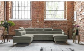 Divano letto angolare in velluto grigio chiaro a "U" (angolo sinistro) Sweet Harmony - Miuform