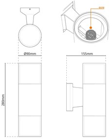 Applique Cilindrica Bidirezionale Nera IP54 con 2 basi GU10