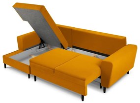 Divano angolare color senape allungabile e con contenitore (con penisola a sinistra/con chaise lounge) con rivestimento in velluto a coste Kyoto – Cosmopolitan Design