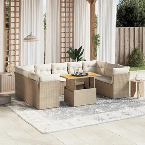 Set divano da giardino 10 pz con cuscini beige in polyrattan