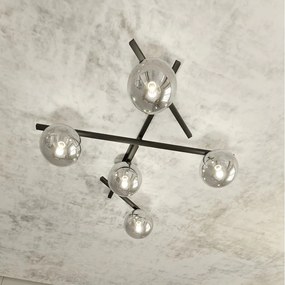Lampadario da Soffitto in Acciaio e Vetro SMART 5 Nero 5xE14 Colore delle Sfere Grafite