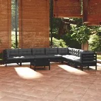 Set Divani da Giardino 9 pz con Cuscini Neri in Legno di Pino cod mxl 43380