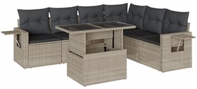 Set divani da giardino 7pz con cuscini grigio chiaro polyrattan