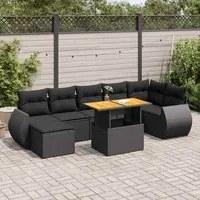 Set Divani da Giardino con Cuscini 8 pz Nero in Polyrattan 3327289