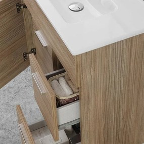 Mobile bagno a terra 80 rovere tropea con top e specchiera LED Martha