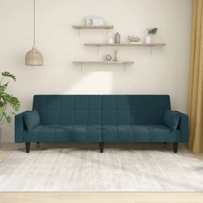 Divano Letto A 2 Posti Con 2 Cuscini Blu İn Velluto /