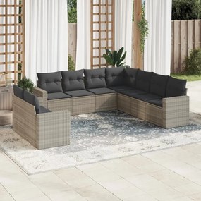 Set divano da giardino 9pz con cuscini grigio chiaro polyrattan