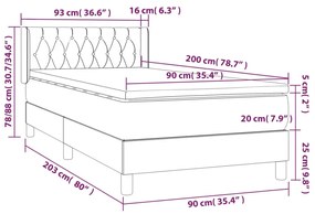 Giroletto a Molle con Materasso Grigio Chiaro 90x200 cm Velluto