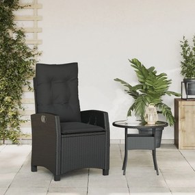 Sedia reclinabile da giardino con cuscini nera in polyrattan