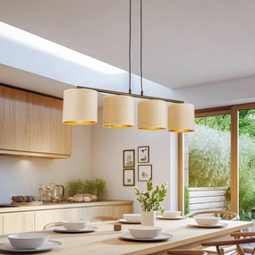 EMIBIG LIGHTING Lampada a sospensione Jari paralume in tessuto a 4 luci, bianco-oro