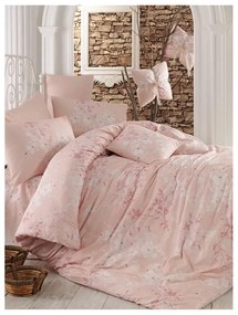 Set copripiumino e federa rosa in cotone renforcé per letto singolo 140x200 cm Elena – Mijolnir