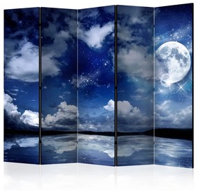 Paravento Notte magica II (5 parti) - cielo stellato e nuvole sull'acqua