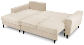 Divano letto in velluto a coste beige, angolo sinistro Moghan - Micadoni Home