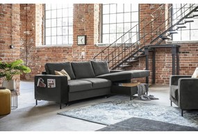 Divano letto angolare in velluto grigio scuro, angolo destro Lofty Lilly - Miuform