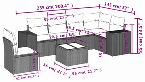 Set divani da giardino 7pz con cuscini grigio chiaro polyrattan