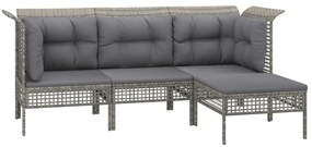 Set divani da giardino 4 pz con cuscini in polyrattan grigio