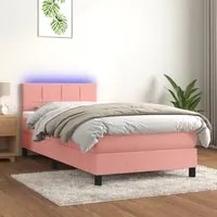 Letto a Molle con Materasso e LED Rosa 90x190 cm in Velluto 3134380