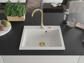 Mexen Elix lavello in granito 1-vasca 600 x 500 mm, bianco, sifone dorato - 6525601005-20-G