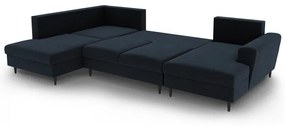 Divano angolare blu scuro allungabile e con contenitore (con penisola a sinistra/a U) con rivestimento in velluto Kyoto – Cosmopolitan Design