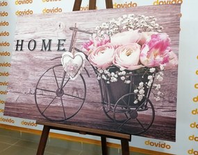 Stampa su tela – Fiori meravigliosi in vaso vintage con iscrizione