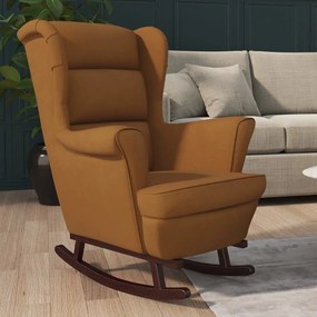 Sedia A Dondolo Con Gambe İn Massello Di Hevea Marrone Velluto /