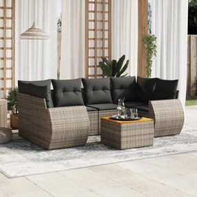 Set Divani da Giardino 7 pz con Cuscini Grigio in Polyrattan