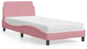 Letto con materasso rosa 90x200 cm in velluto