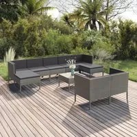 Set Divani da Giardino 10 pz con Cuscini in Polyrattan Grigio cod mxl 41990