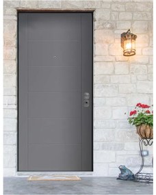 Porta blindata YALE Lion L 80 x H 210 cm in PVC grigio/bianco, apertura spingere a sinistra, falso telaio incluso