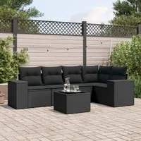 Set Divano da Giardino 6 pz con Cuscini Nero in Polyrattan 3222534