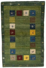 Gabbeh Tappeto 80x130 Verde (Iran) Annodato A Mano