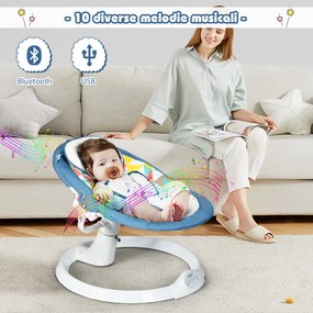 Costway Sdraietta elettrica per bambini, Dondolino con tettuccio rimovibile zanzariera e 2 giocattoli Blu