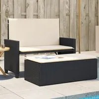 Panca da Giardino con Cuscini e Poggiapiedi Nera in Polyrattan 368407