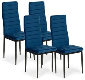 Set di 4 eleganti sedie in velluto blu
