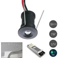 KIT 9pcs Mini faretto IP65 LED 1W resa 12W incasso punto luce box doccia cielo stellato segnapassi alimentatore colore BIANCO luce BLU