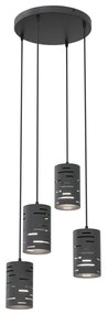 Sospensione 4 Luci Venere Con Base Tonda In Acciaio Nero E Cilindri