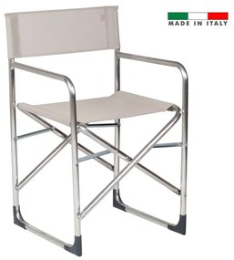 Sedia da giardino in alluminio con braccioli pieghevole Director FIAM, seduta in textilene beige e bianco