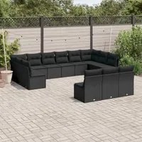 Set Divani da Giardino 13pz con Cuscini Nero in Polyrattan 3218385