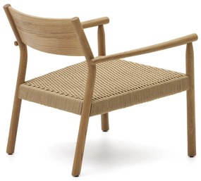 Kave Home - Poltrona Yalia in legno massiccio di rovere FSC 100% finitura naturale e seduta di corda d