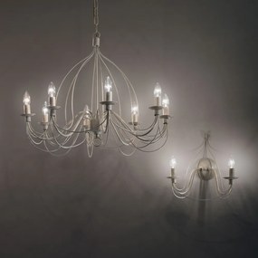 Lampadario Shabby Chic-Provenzale Corte Metallo Bianco 8 Luci E14